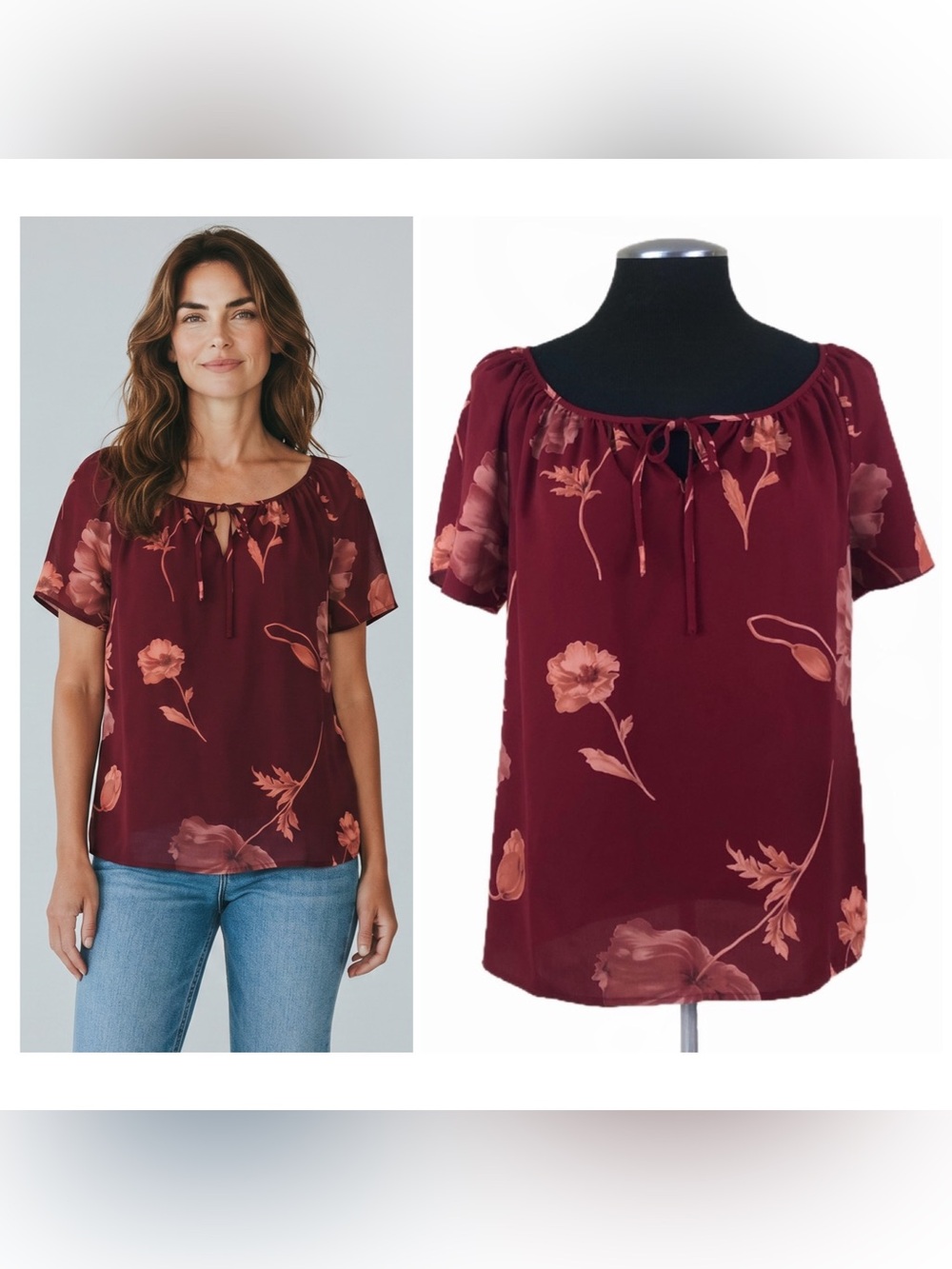 🆕 Norton McNaughton - Floral Tie Front Blouse - Petite Medium